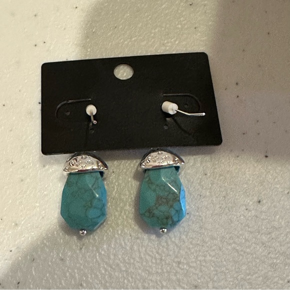 CHICO'S Additions NWT Earrings silver tone with Faux Turquoise Genuine Stone - Picture 7 of 7
